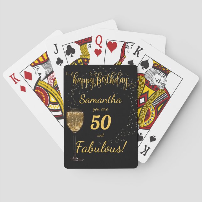 50 and Fabulous Black and Gold  Birthday Template Poker Cards (Back)