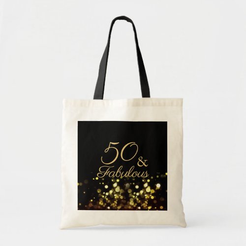 50 and Fabulous Black and Gold Birthday Tote Bag