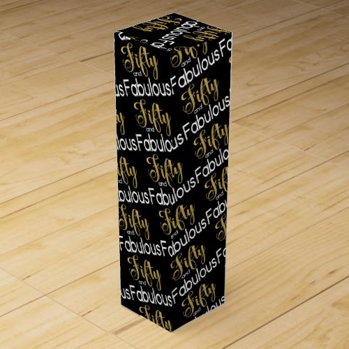 50 and Fabulous Black and Gold Birthday Wine Box