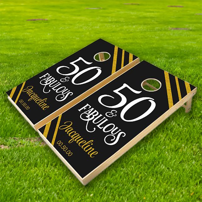 50 and Fabulous Black and Gold Cornhole Set (Creator Uploaded)