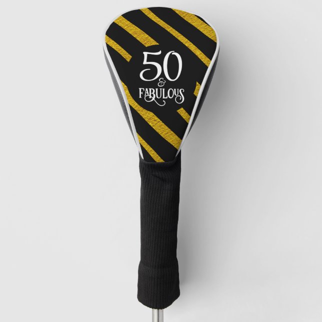 50 and Fabulous Black and Gold Golf Head Cover (Front)