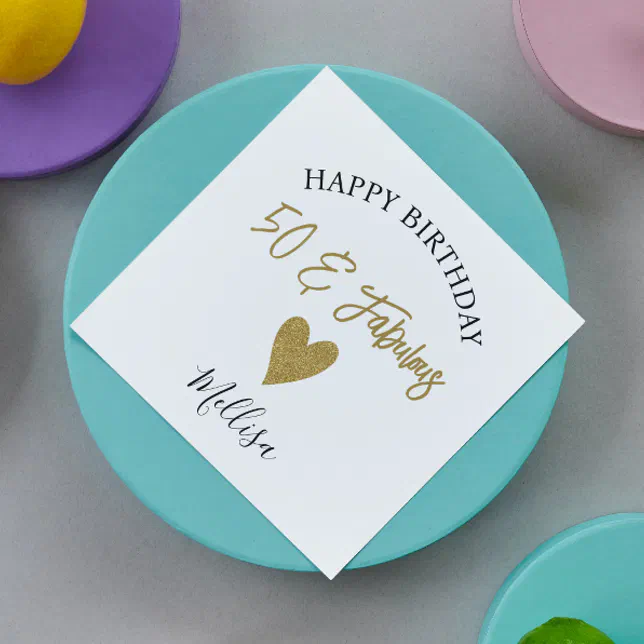50 and fabulous black and gold happy birthday napkins zazzle