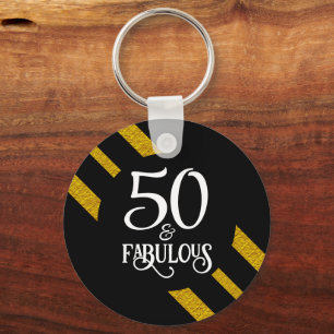 50 and Fabulous Black and Gold Keychain