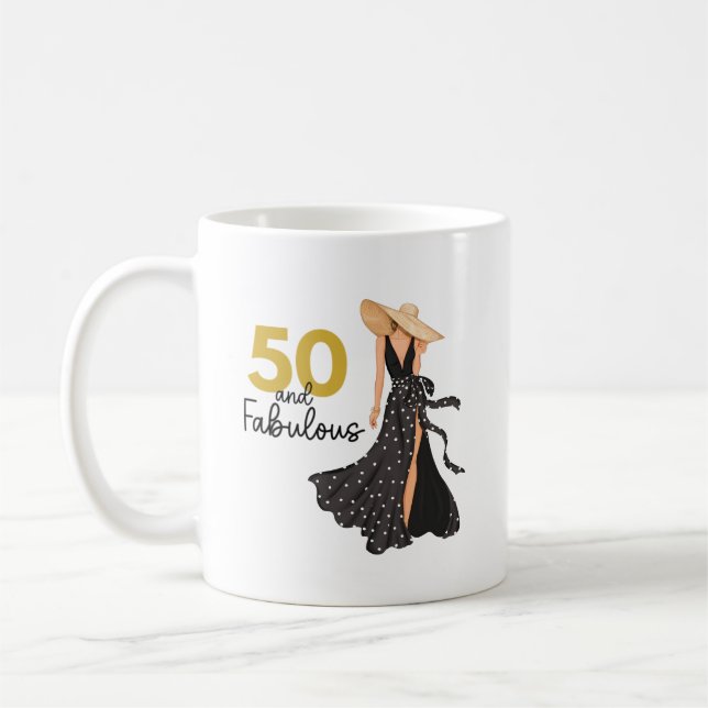 50 and fabulous black and Gold Mug (Left)