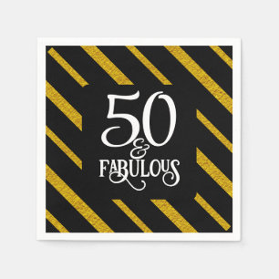 50 and Fabulous Black and Gold  Napkins