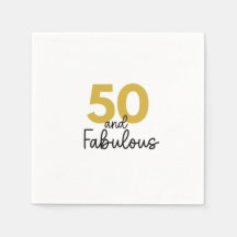 50 and Fabulous Black and Gold Paper Napkin