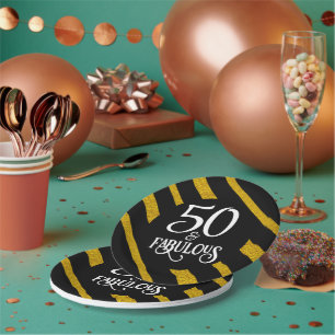 50 and Fabulous Black and Gold Paper Plates