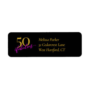 50 and Fabulous Black and Gold Return Address Label