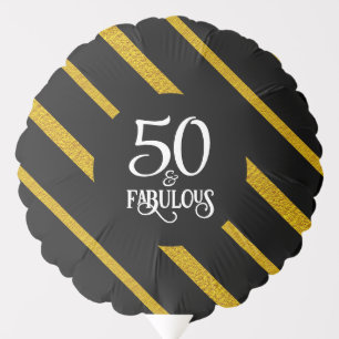 50 and Fabulous Black and Gold STRIPED Balloon