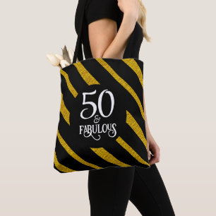 50 and Fabulous Black and Gold Tote Bag