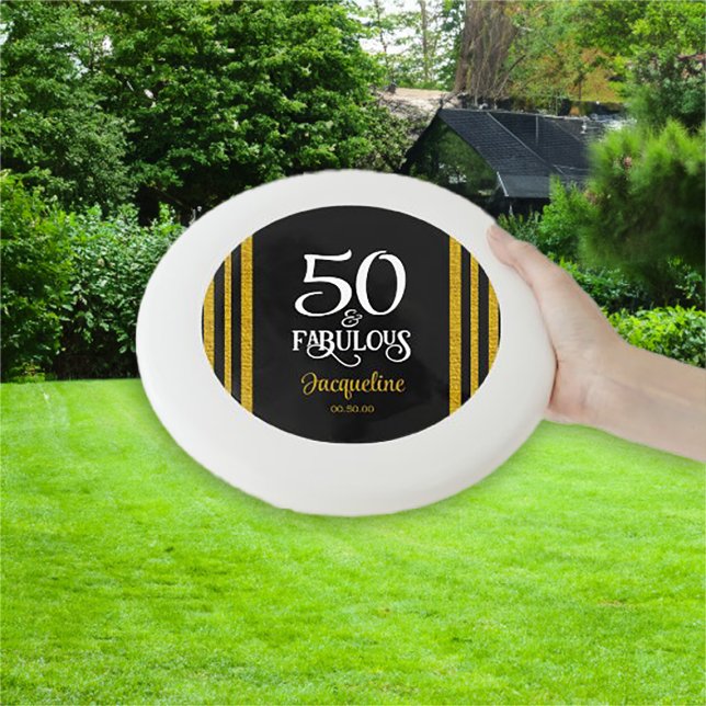 50 and Fabulous Black and Gold WHITE TEXT Wham-O Frisbee (Creator Uploaded)