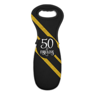 50 and Fabulous Black and Gold Wine Bag