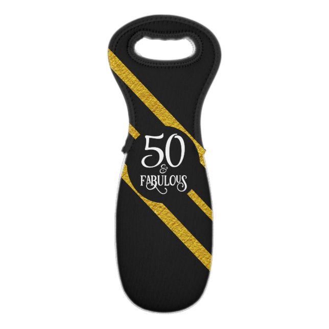 50 and Fabulous Black and Gold Wine Bag (Front Flat)