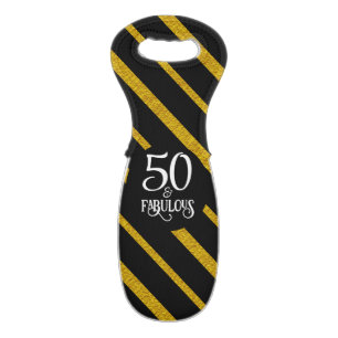 50 and Fabulous Black and Gold Wine Bag