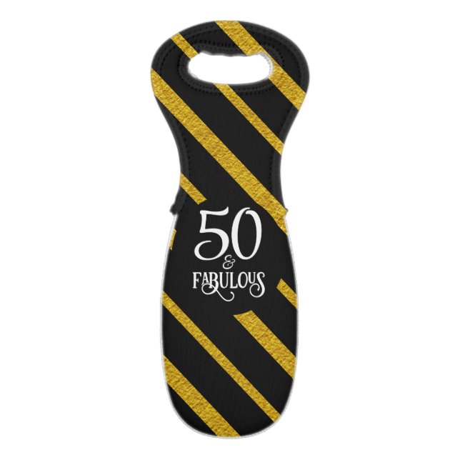 50 and Fabulous Black and Gold Wine Bag (Front Flat)