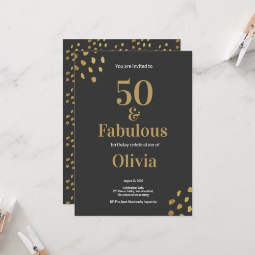 50 and Fabulous Black and Golden Birthday Invitati Invitation