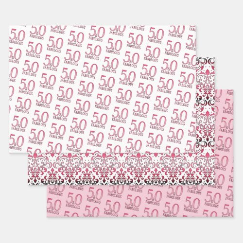 50 and Fabulous Black and Pink 50th Birthday Party Wrapping Paper Sheets