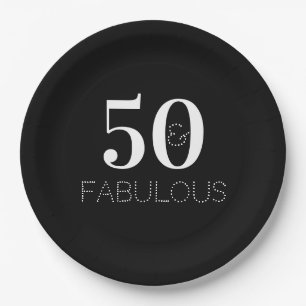 50 and Fabulous Black and White Birthday Party Paper Plates