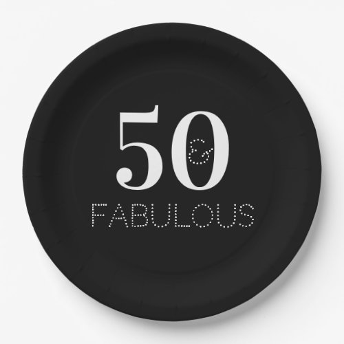 50 and Fabulous Black and White Birthday Party Paper Plates