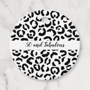 50 and Fabulous Black and White Cheetah Print Favor Tags