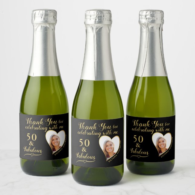 50 and Fabulous Black Birthday Party Favors Mini Sparkling Wine Label (Bottles)