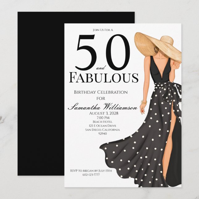 50 and Fabulous Black Birthday Party Invitation (Front/Back)