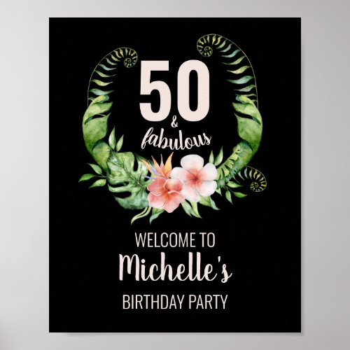 50 and fabulous black blush pink birthday party poster