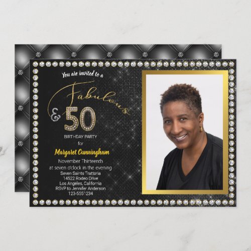 50 and Fabulous Black Diamond 50th Birthday Party Invitation