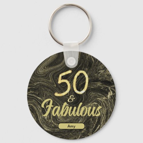 50 and Fabulous Black Gold 50th Birthday Keychain