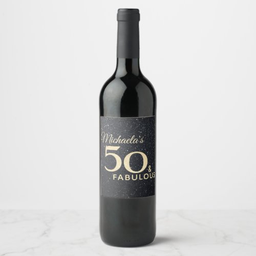 50 and Fabulous Black Gold 50th Birthday Modern Wine Label
