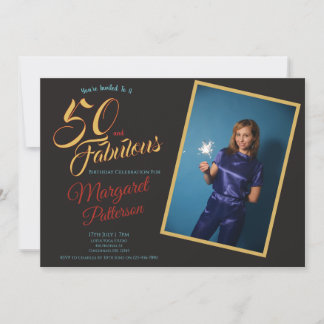 50 and Fabulous Black Gold 50th Birthday Party Invitation