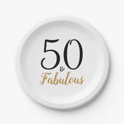 50 and Fabulous Black Gold 50th Birthday Party Paper Plates