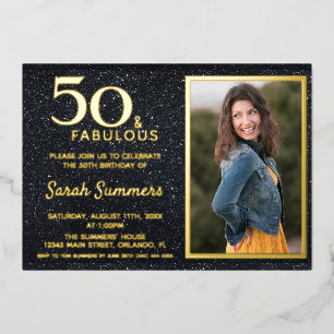 50 and Fabulous Black Gold Birthday Foil Invitation