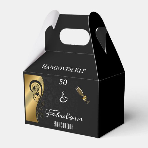 50 and Fabulous Black Gold Birthday Hangover Kit Favor Boxes