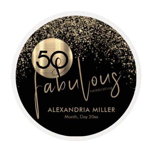 50 and Fabulous Black Gold Birthday Party Edible Frosting Rounds