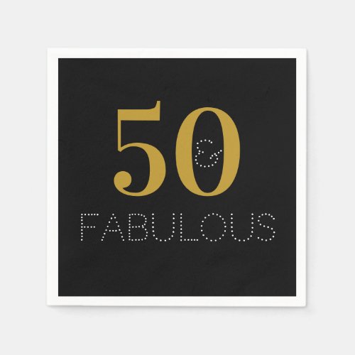 50 and fabulous Black Gold Birthday Party Napkins