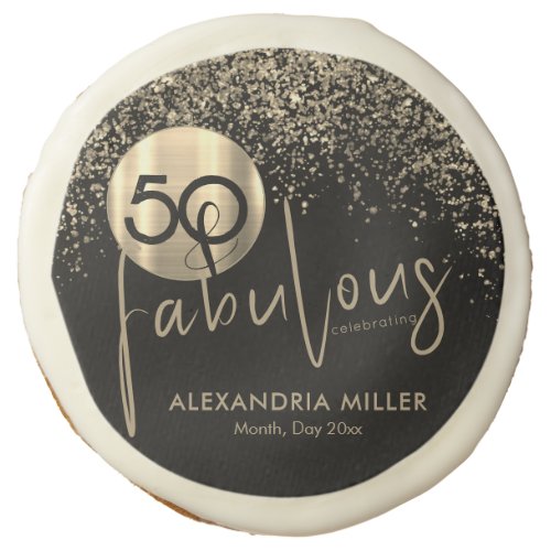 50 and Fabulous Black Gold Birthday Party Sugar Cookie