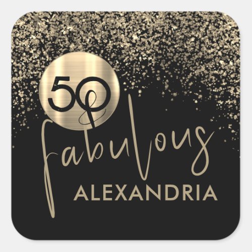 50 and Fabulous Black Gold Birthday Square Sticker