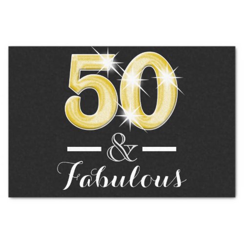 50 and fabulous black gold birthday tissue paper