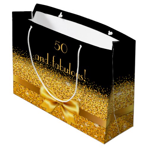 50 and fabulous black gold bow classic elegant large gift bag
