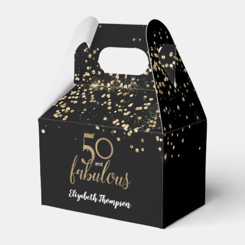 50 and fabulous Black gold confetti 50th Birthday  Favor Boxes