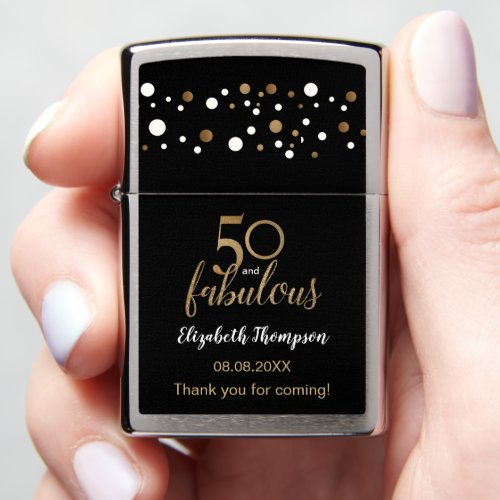 50 and fabulous black gold confetti birthday favor zippo lighter