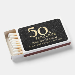 50 and Fabulous Black Gold Elegant 50th Birthday Matchboxes