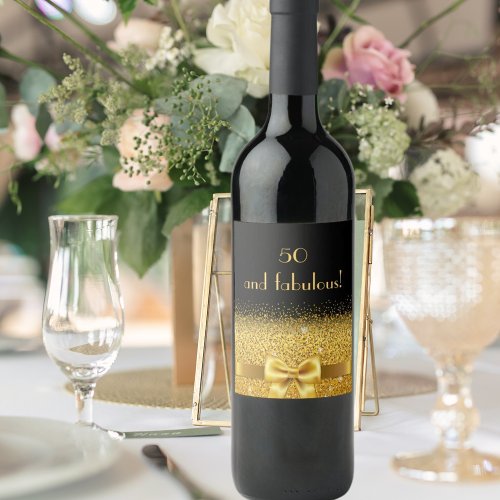 50 and fabulous black gold elegant name wine label