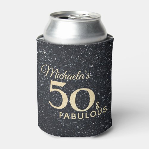 50 and Fabulous Black Gold Fiftieth Birthday Can Cooler