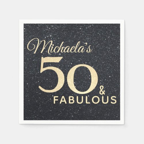50 and Fabulous Black Gold Fiftieth Birthday Napkins