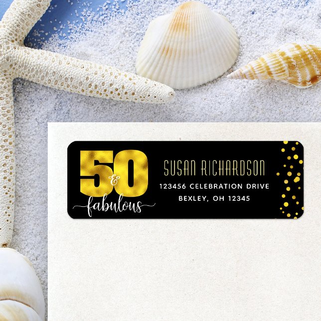 50 and fabulous black gold foil dots bold address label (Creator Uploaded)