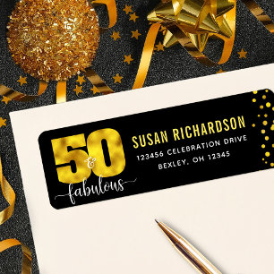 50 and fabulous black gold foil dots girly address label