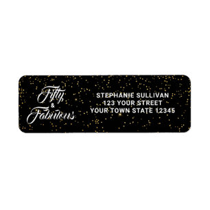 50 and Fabulous Black Gold Glitter Address Label
