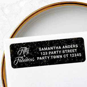 50 and Fabulous Black Gold Glitter Address  Label